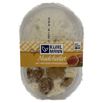 Nudelsalat mit Geflügelfrikadellen