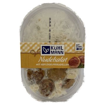 Nudelsalat mit Geflügelfrikadellen