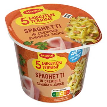 5 Minuten Terrine Spaghetti in Cremiger Schinken-Sauce