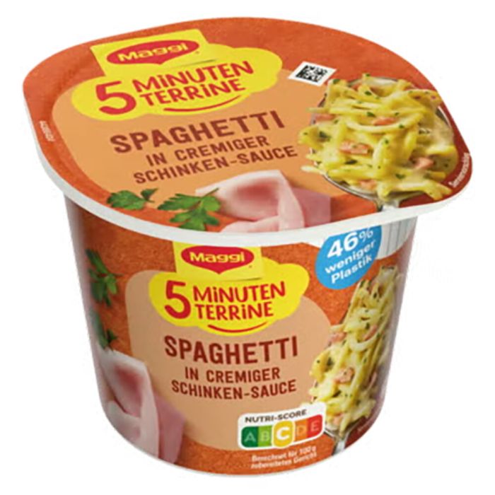 5 Minuten Terrine Spaghetti in Cremiger Schinken-Sauce